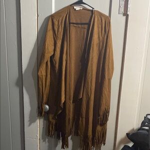 Love Riche Brown Fringe Suede Cape